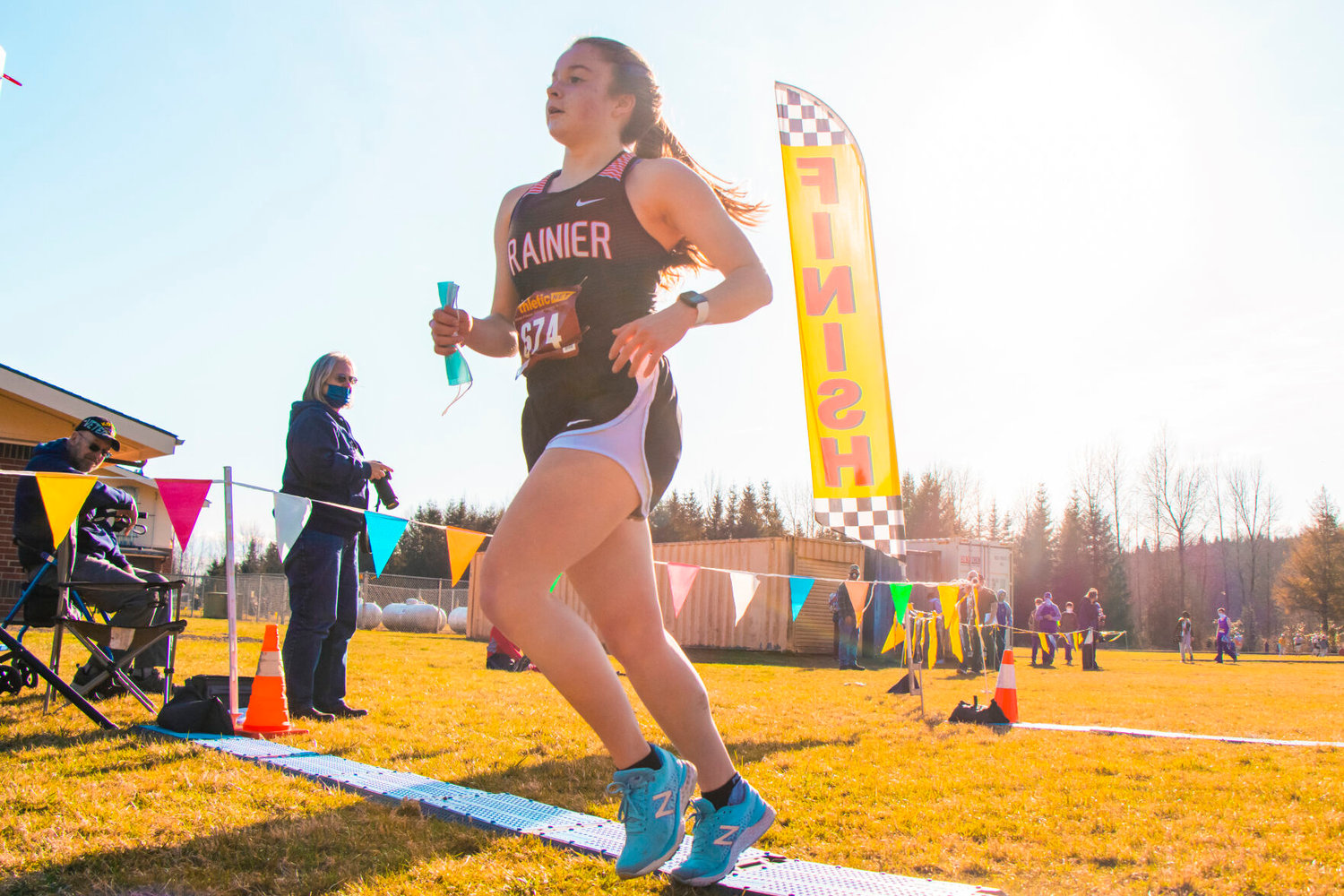 Rainier’s Selena Niemi is pictured in this photo taken in March of 2021. At the 2B Central League Championships on April 23, Niemi competed in the 3200-meter race, the 16-00 meter race and the 800-meter race. 