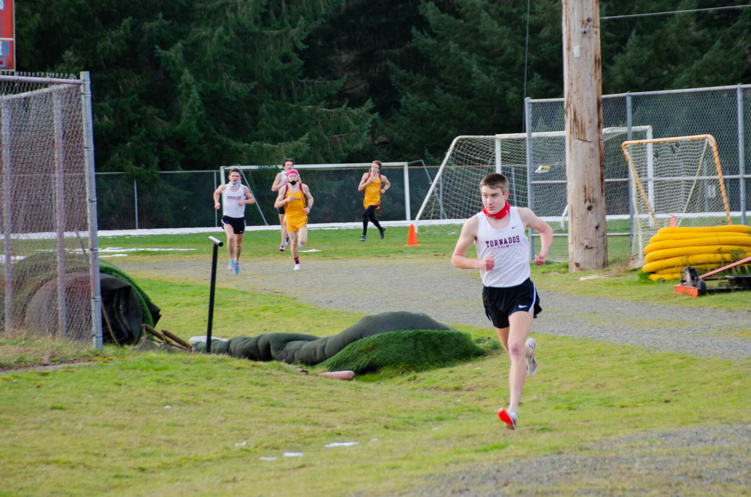 Yelm's Bryce Cerkowniak, a top 3A state runner, leads the pack Wednesday at Capital. 