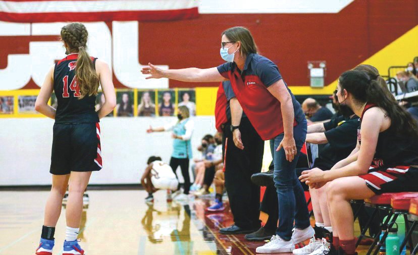 Jennifer Sleeman, the new girls basketball coach in Yelm, coaches the Tornados as their assistant coach in this photo.