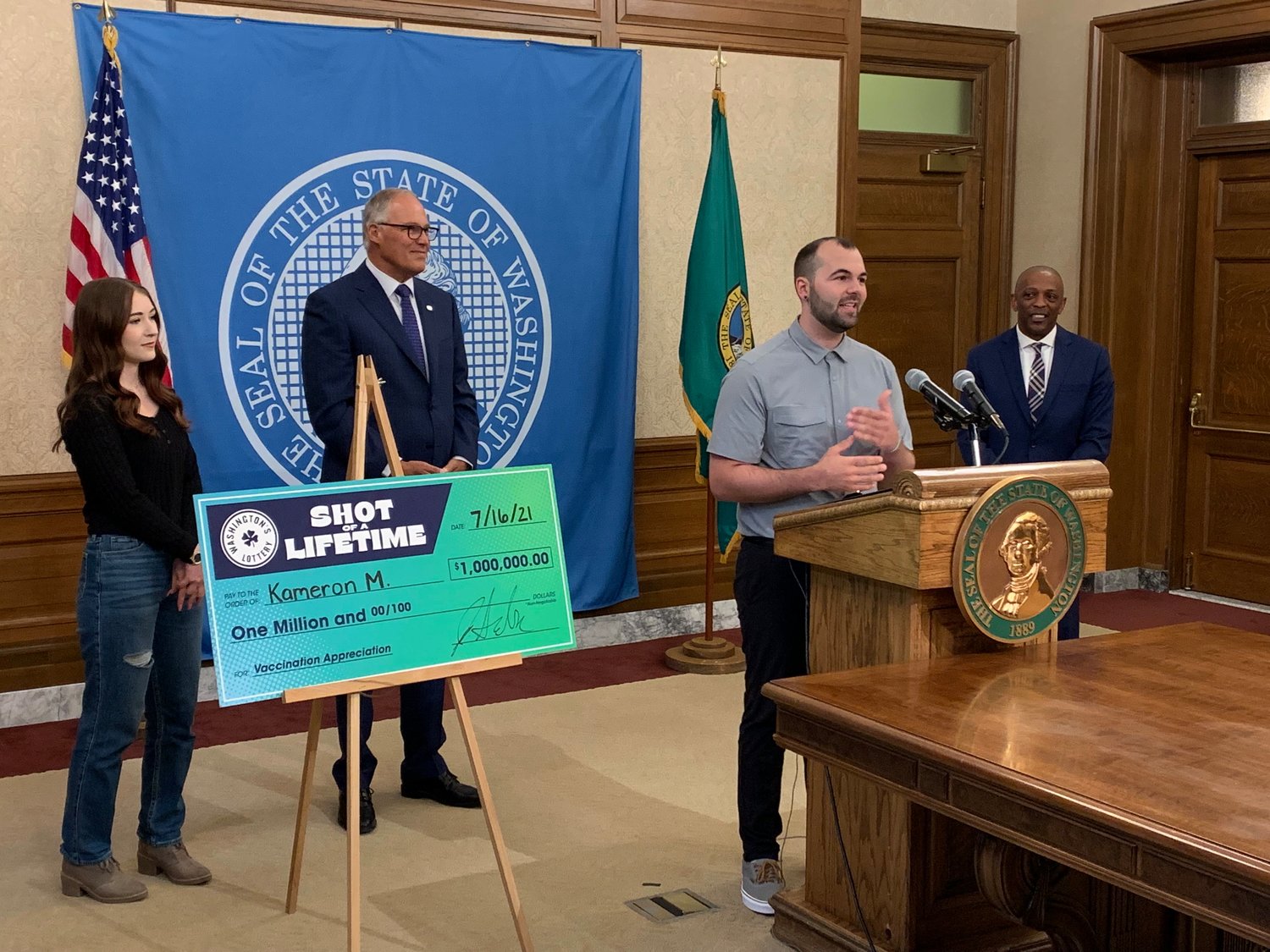 Kameron M., 23, won $1 million as part of the state's program to incentivize more people to get vaccinated.