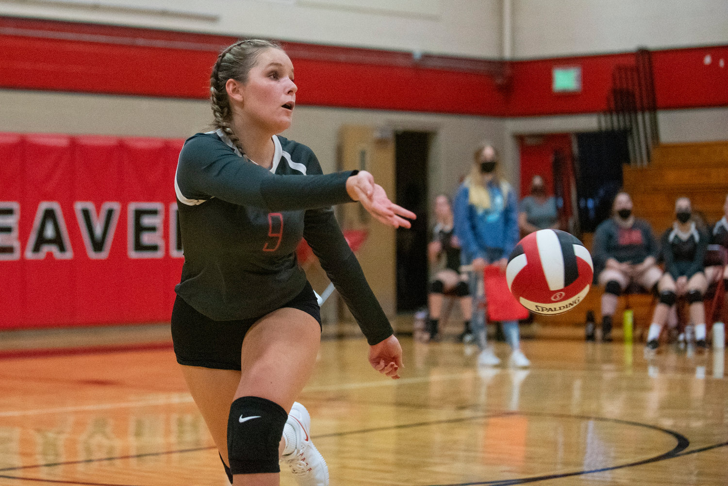 Tenino's Macy Griffis (9) gets contact on a loose ball against Aberdeen on Tuesday.