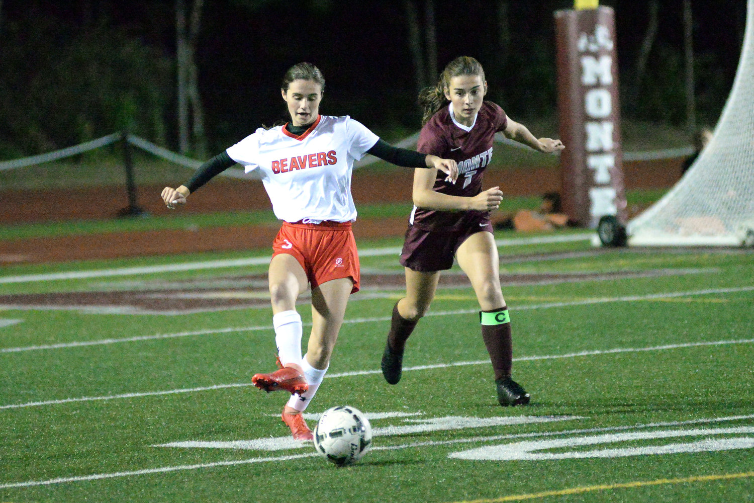 Tenino's Kayla Feltus (3) dribbles past a Montesano player during a road game on Tuesday.