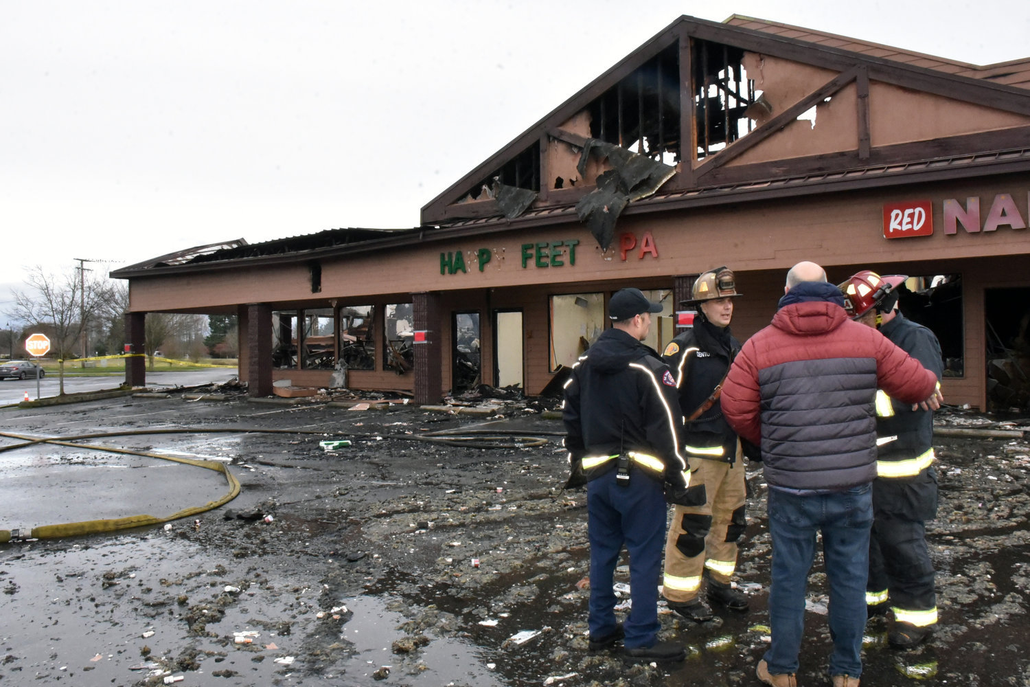 The Nisqually Plaza strip mall was the scene of a fire early in the morning on Dec. 22, 2021. The blaze destroyed Freedom Training Center, Happy Feet Spa and Red Nails salon. Fire crews put out the fire within two hours.