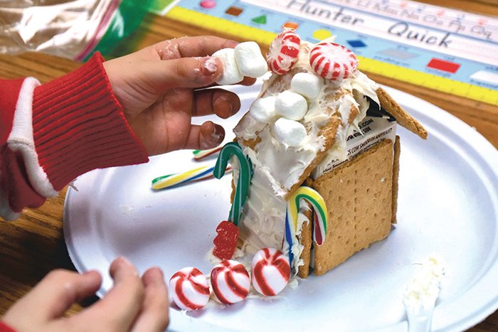 The first grade classrooms at Lackamas Elementary School became gingerbread-house construction sites on Thursday, Dec. 16.