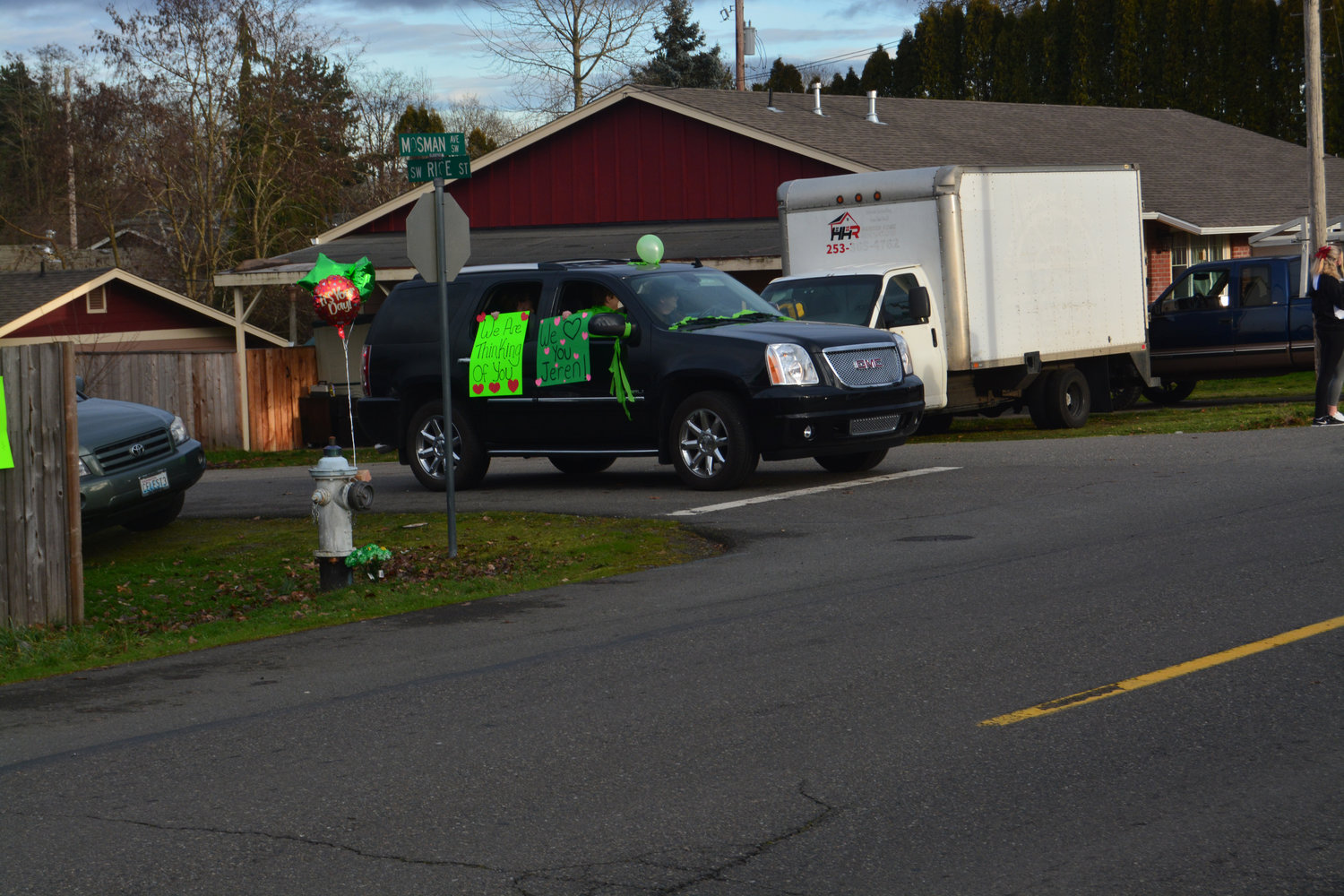 Yelm residents display their support for Jeren Pollock during a car parade on Jan. 8.