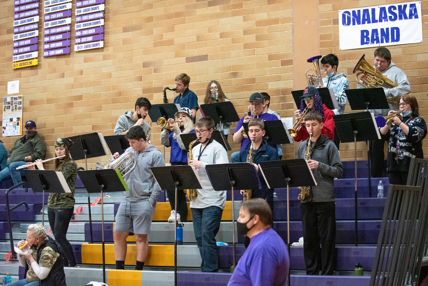 Onalaska's band plays during a home game against Rainier on Jan. 20.