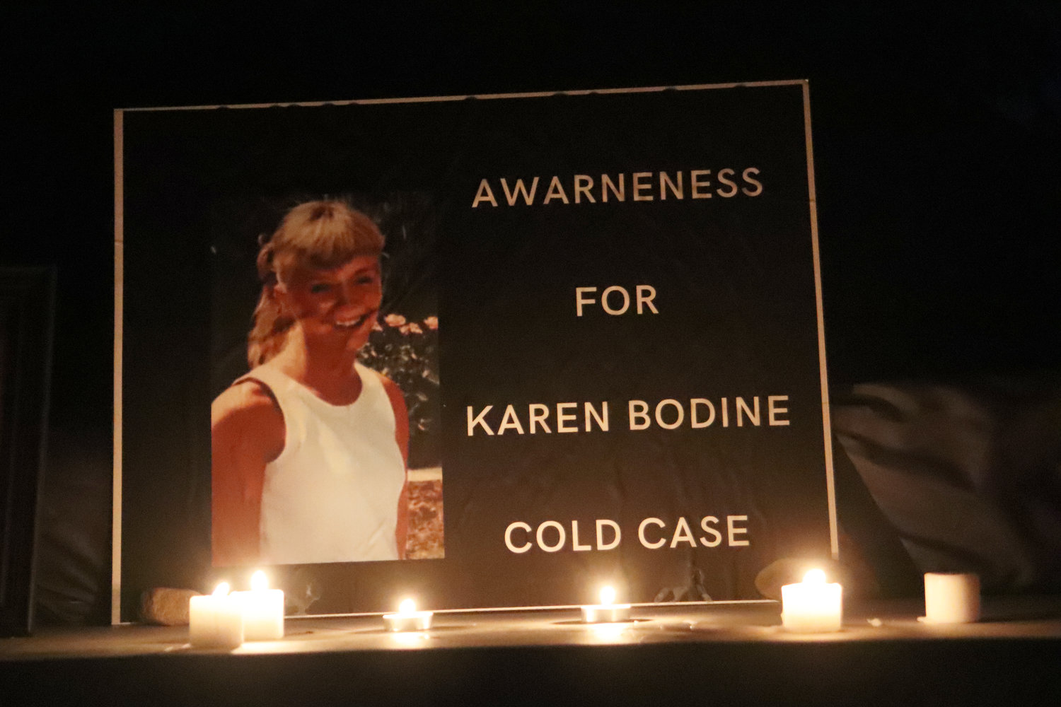 A vigil remembering Karen Bodine, a Thurston County woman murdered in 2007, was held Saturday at the site her body was found on the side of Little Rock Road Southwest near Rochester.