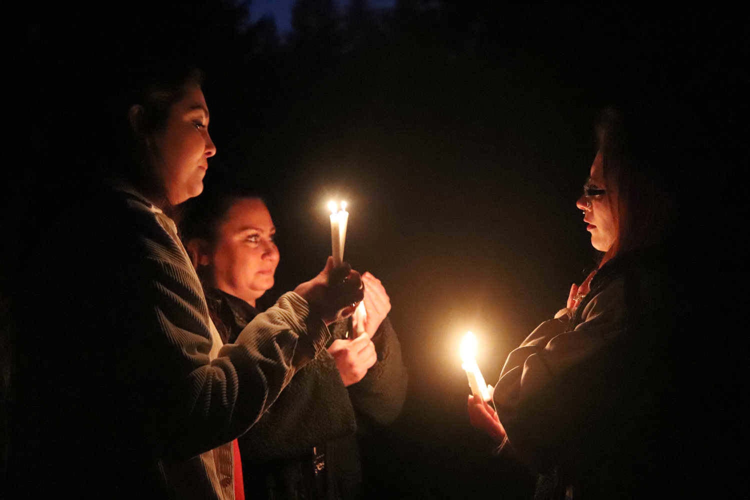 Friends and family of Karlee Bodine’s fiancee, Mitchell Davidson-Link, 33, who died unexpectedly in December, joined in a joint vigil for Davidson-Link and murdered Thurston County woman Karen Bodine near Rochester on Saturday.