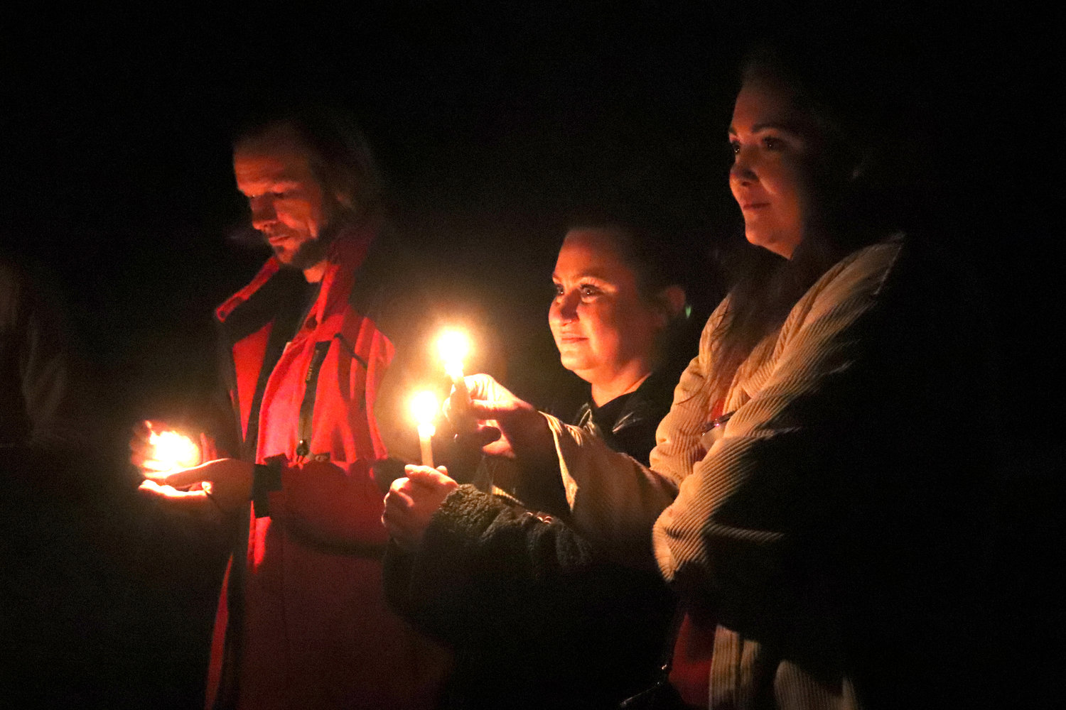 Friends and family of Karlee Bodine’s fiancee, Mitchell Davidson-Link, 33, who died unexpectedly in December, joined in a joint vigil for Davidson-Link and murdered Thurston County woman Karen Bodine near Rochester on Saturday.