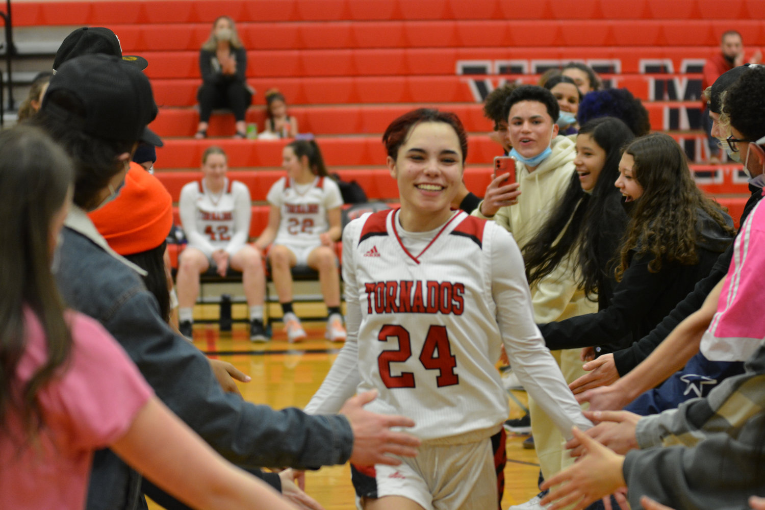 Alexia Zumek makes her entrance at a game against Mount Tahoma on Feb. 11.