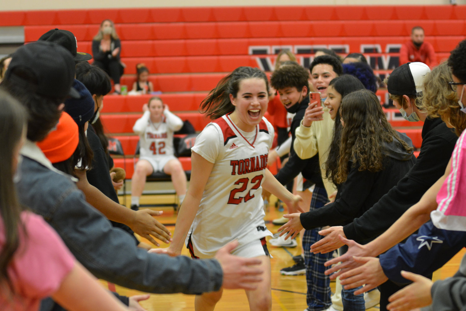 Henlee Sherman makes her entrance at a game against Mount Tahoma on Feb. 11.