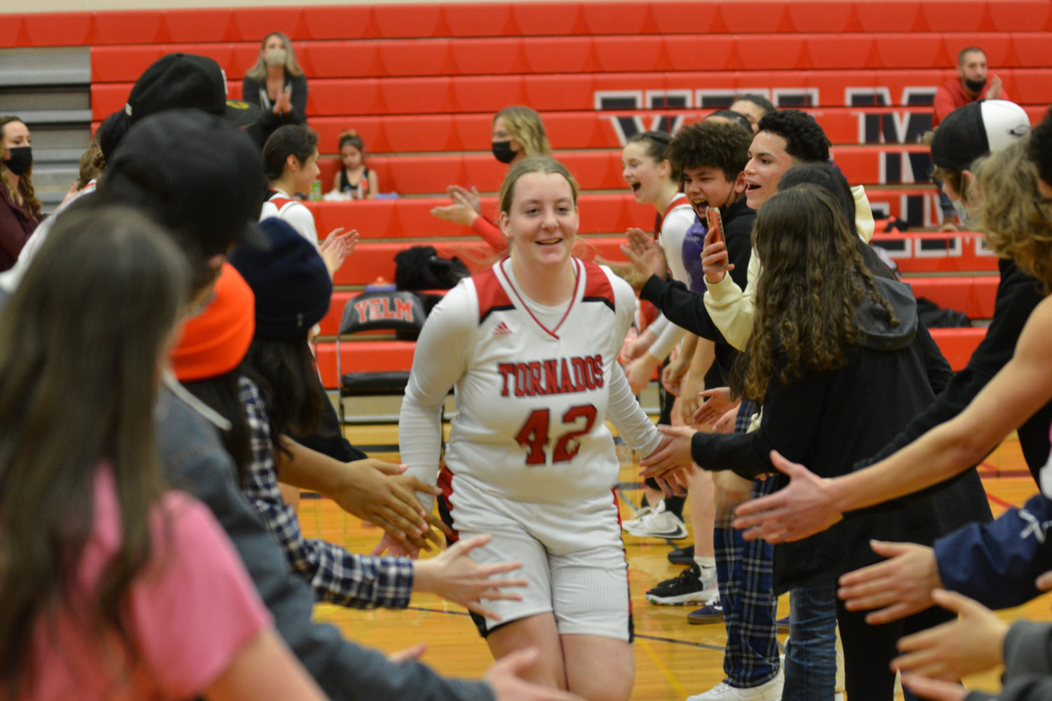 Morgan Whited makes her entrance after being introduced at the game against Mount Tahoma on Feb. 11.