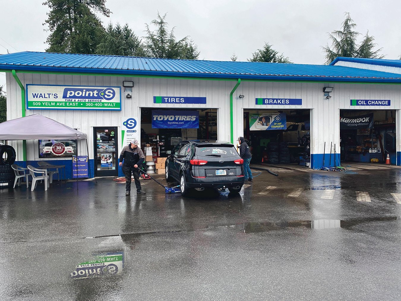 Walt’s Point S Tires on Yelm Avenue is pictured.