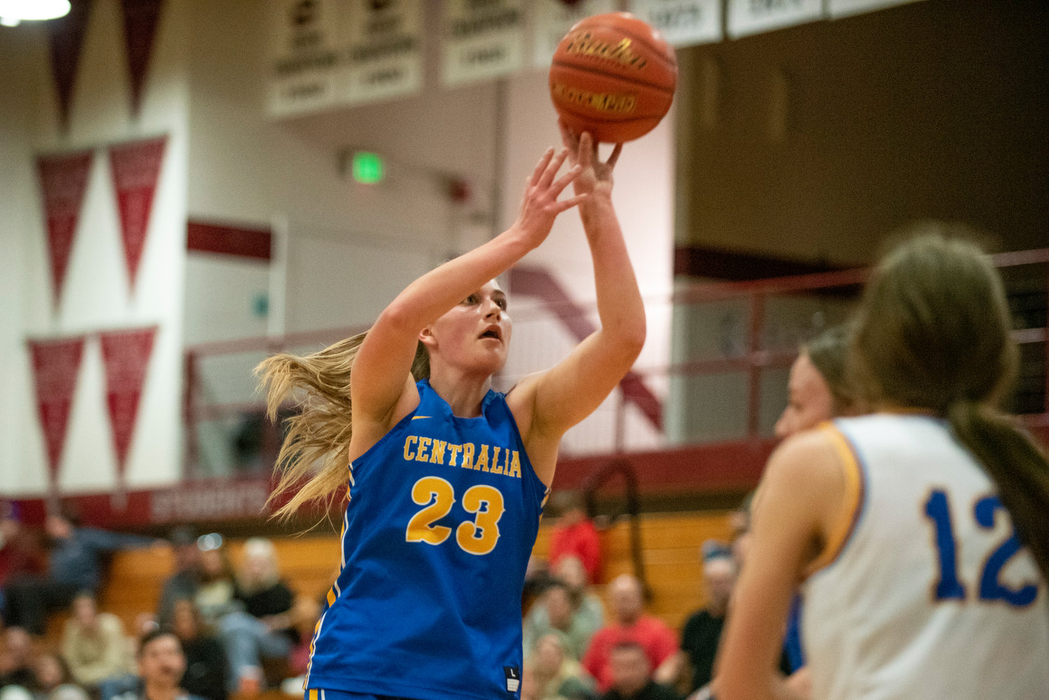 Winlock's Addison Hall (23) shoots a jumper during the SWW Senior All-Star Game on March 26.