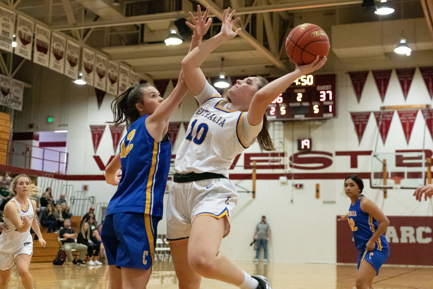 Winlock forward Madison Vigre skies up for a layup attempt at the SWW Senior All-Star Game March 26 at W.F. West.