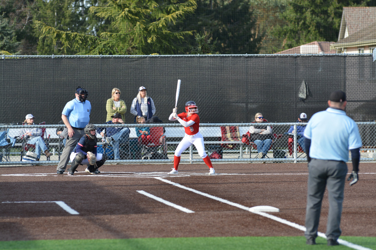 Third basebman Ashlyn Aven during an at-bat on Friday, March 25 at Bellevue College.