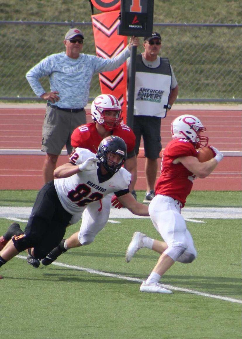 Brody Klein, a graduate of Rainier High School, now plays football and is on the track team at Central College in Iowa.
