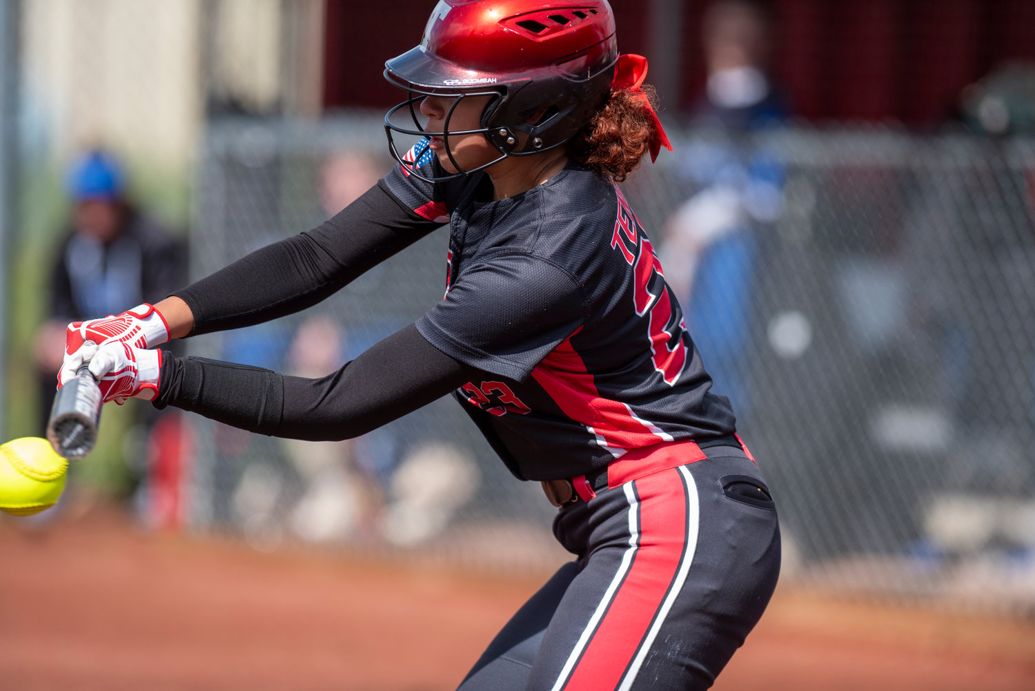Tenino senior Alivia Hunter connects on an Elma pitch during a league home game on Tuesday, April 26.