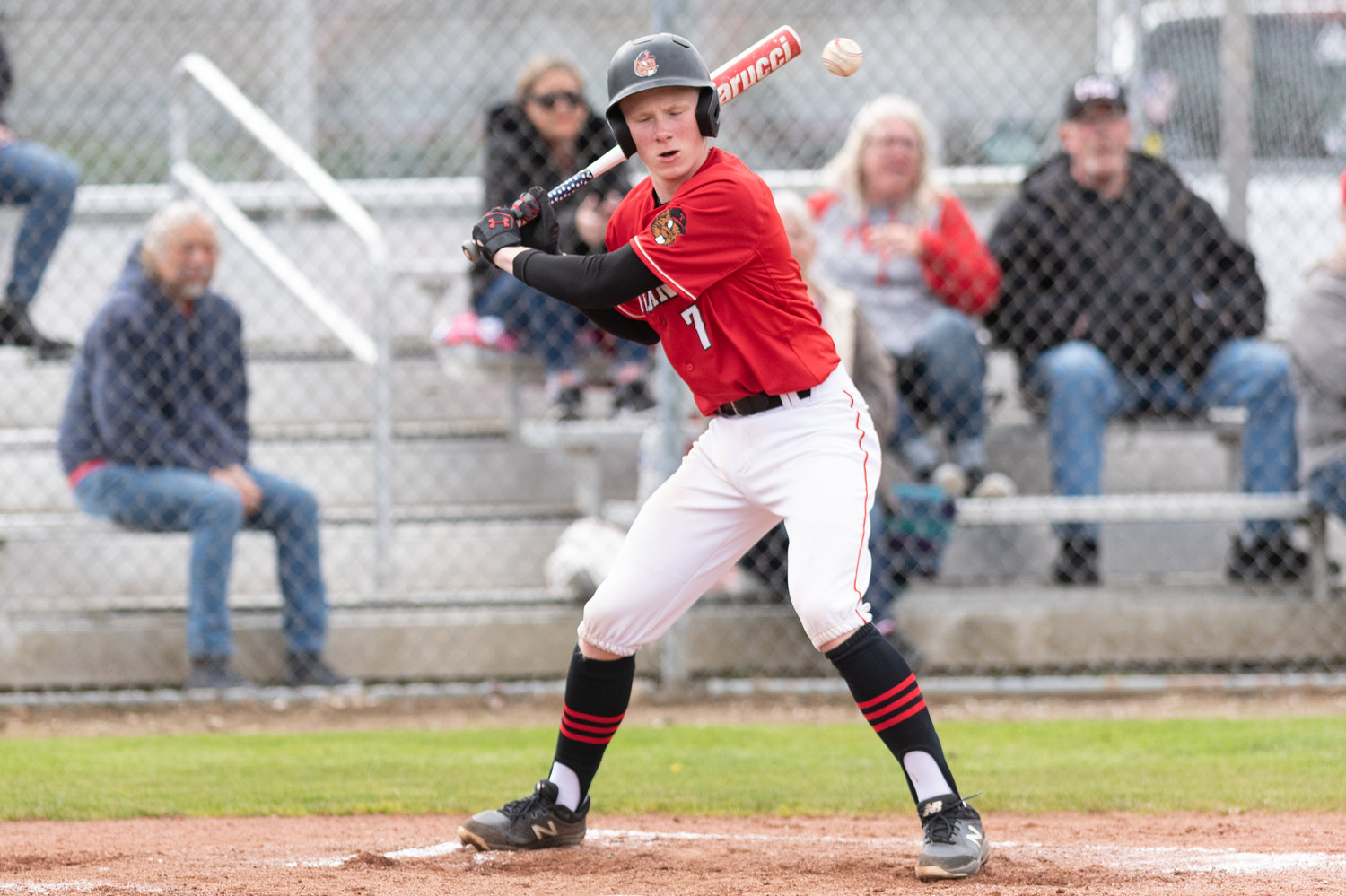 Tenino's Austin Gonia takes a pitch against Montesano May 3.