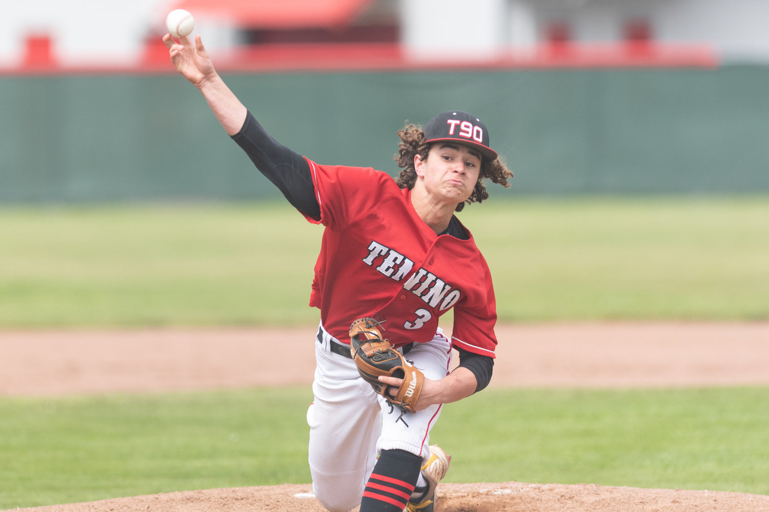 Tenino's Easton Snider throws a pitch against Montesano May 3.