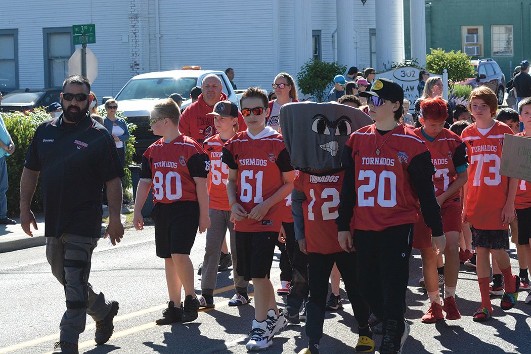 The TCYFL Tornados march in the Prairie Days Parade on Saturday, June 25.