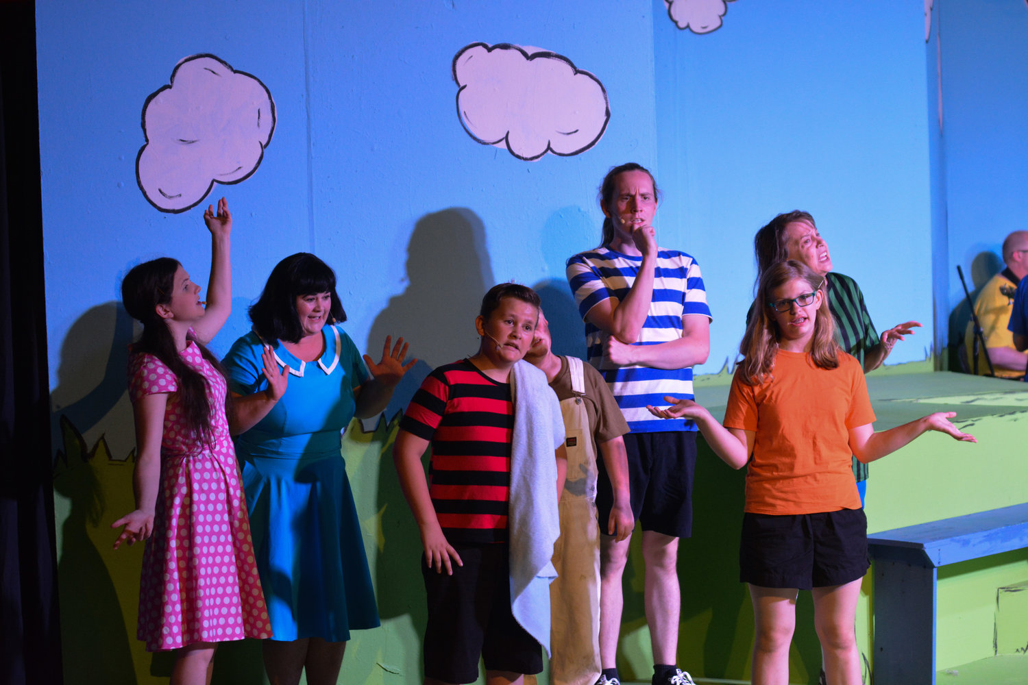The majority of the “You’re a Good Man, Charlie Brown” cast closes a performance of the play-titled song during a production by the Tenino Young-at-Heart Theatre on Thursday, July 28. The show completed its run last weekend.