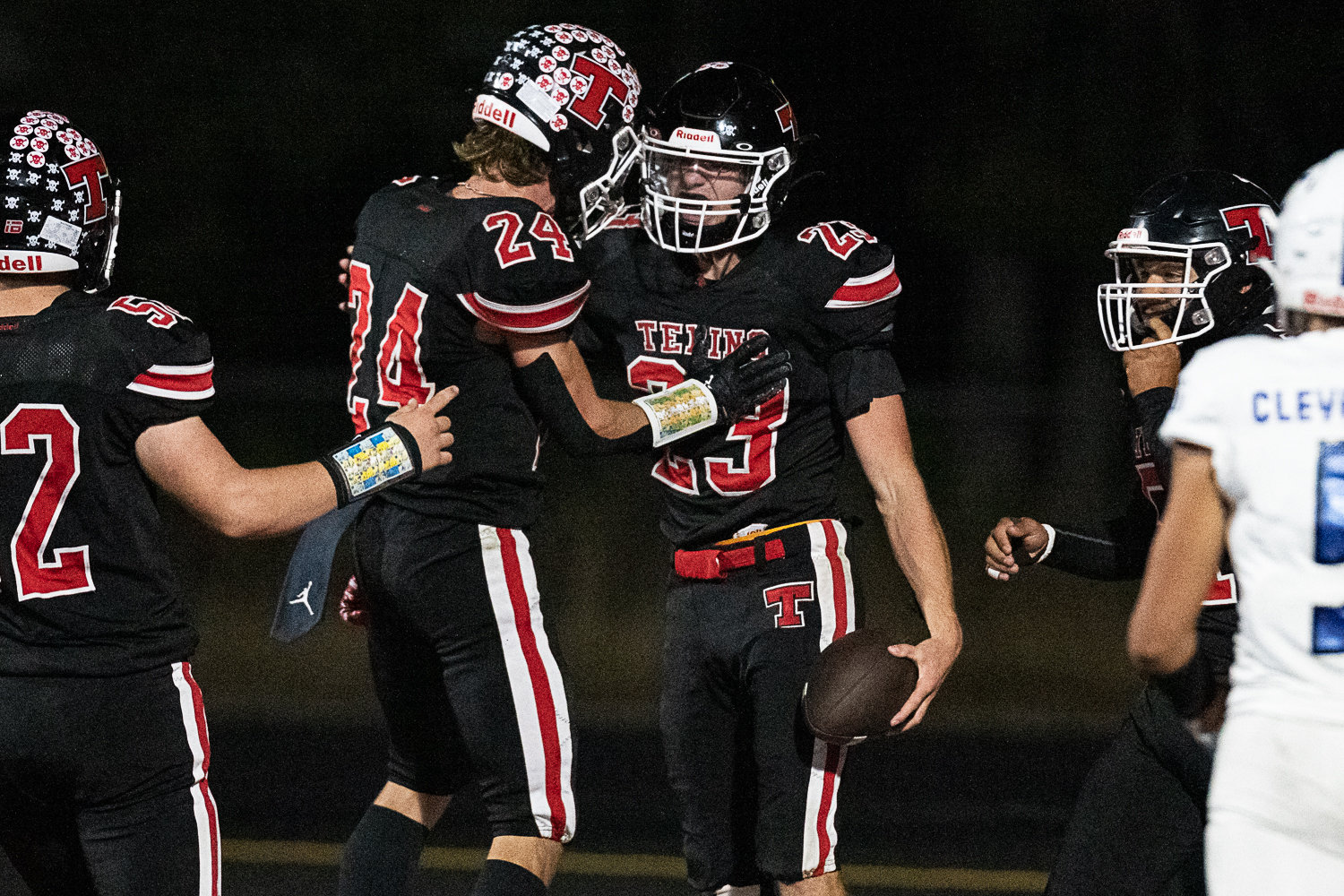 Tenino tailback Dylan Spicer celebrates a touchdown against Eatonville Sept. 30 on the Black Top.