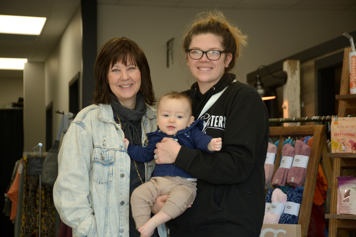 Heidi Potter and Nanette Potter pose with Nanette’s 6-month-old son, William Potter.