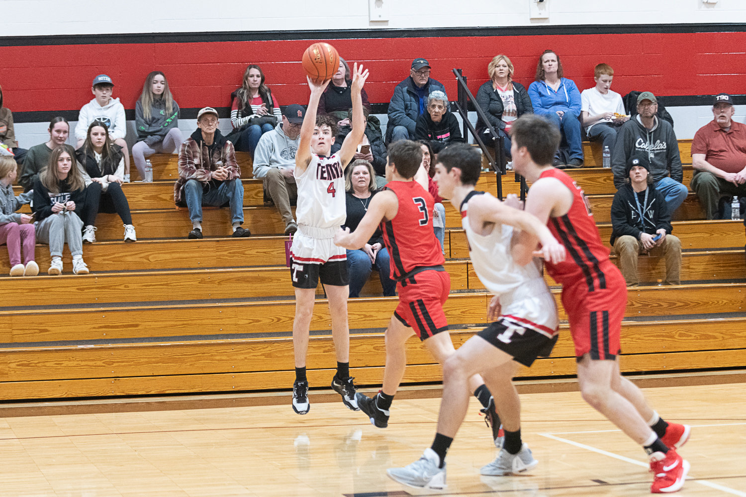 Preston Snider shoots a 3-pointer during the first quarter of Tenino's 65-46 win over Mossyrock on Jan. 18 at Brock Court.