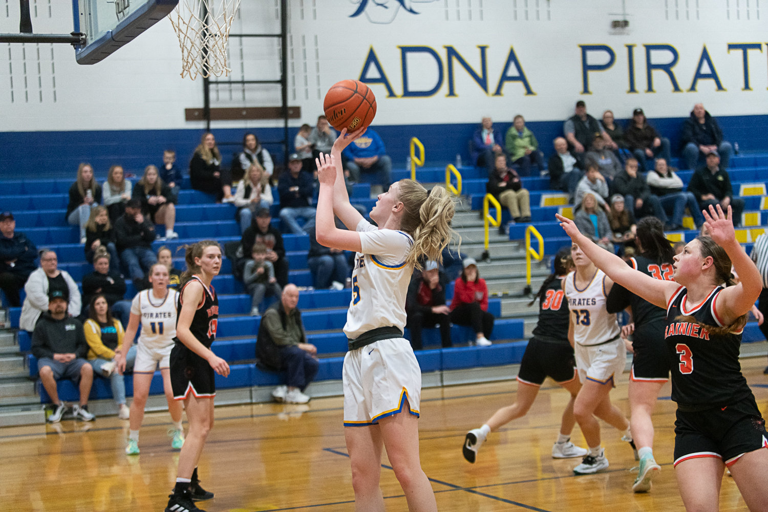 Gaby Guard goes up for two points during Adna's Jan. 19 win over Rainier.