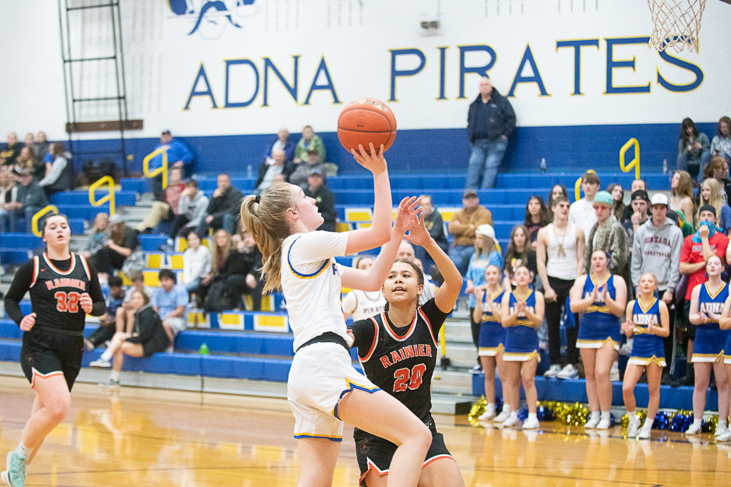 Gaby Guard drives for a layup during the second half of Adna's 51-47 win over Rainier on Jan. 19.