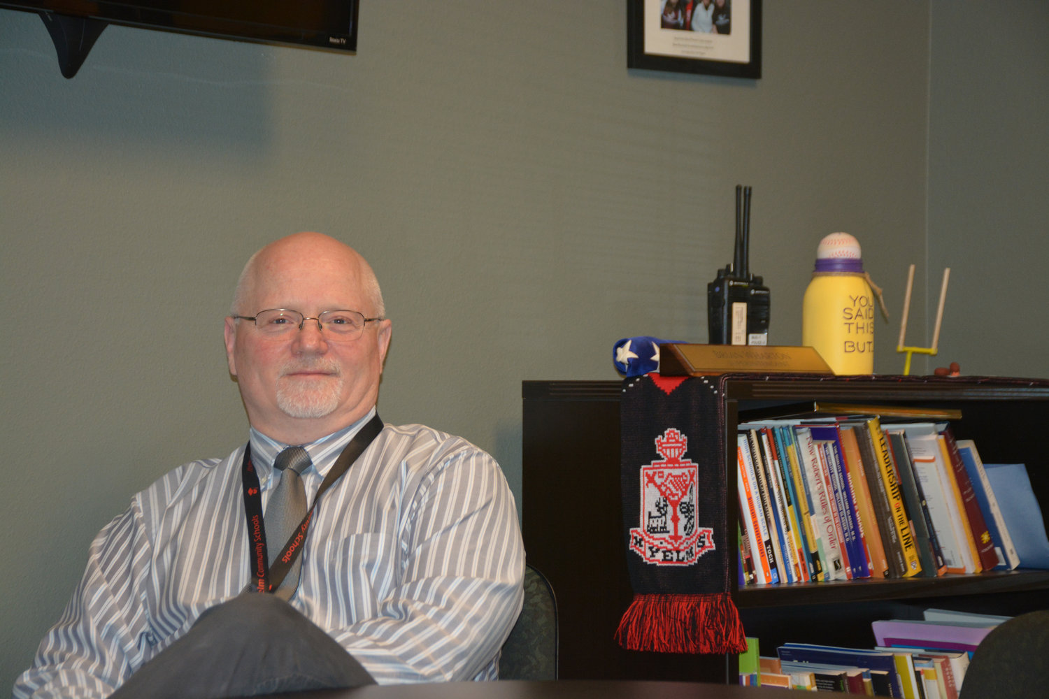 Brian Wharton is pictured in his office at the Yelm School District office.