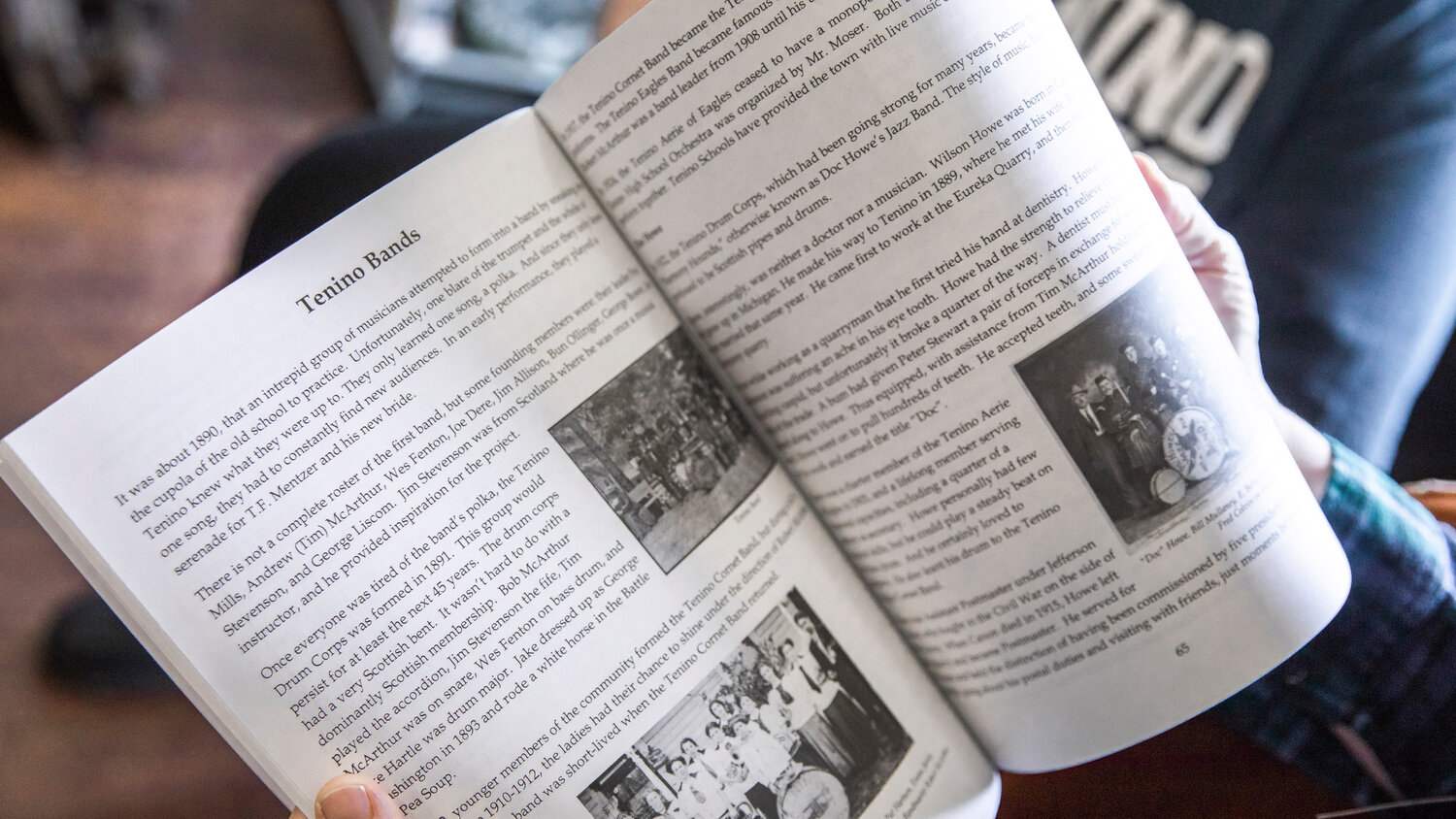 A spread with history about Tenino bands is seek in a book celebrating the 150th birthday of the Stone City.