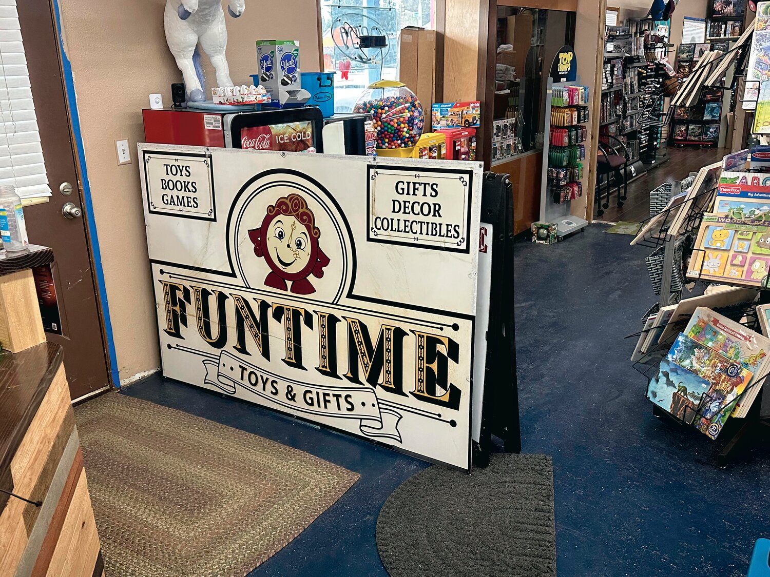 Funtime Toys is located at 303 First St. S. in Yelm, across from Yelm City Park.