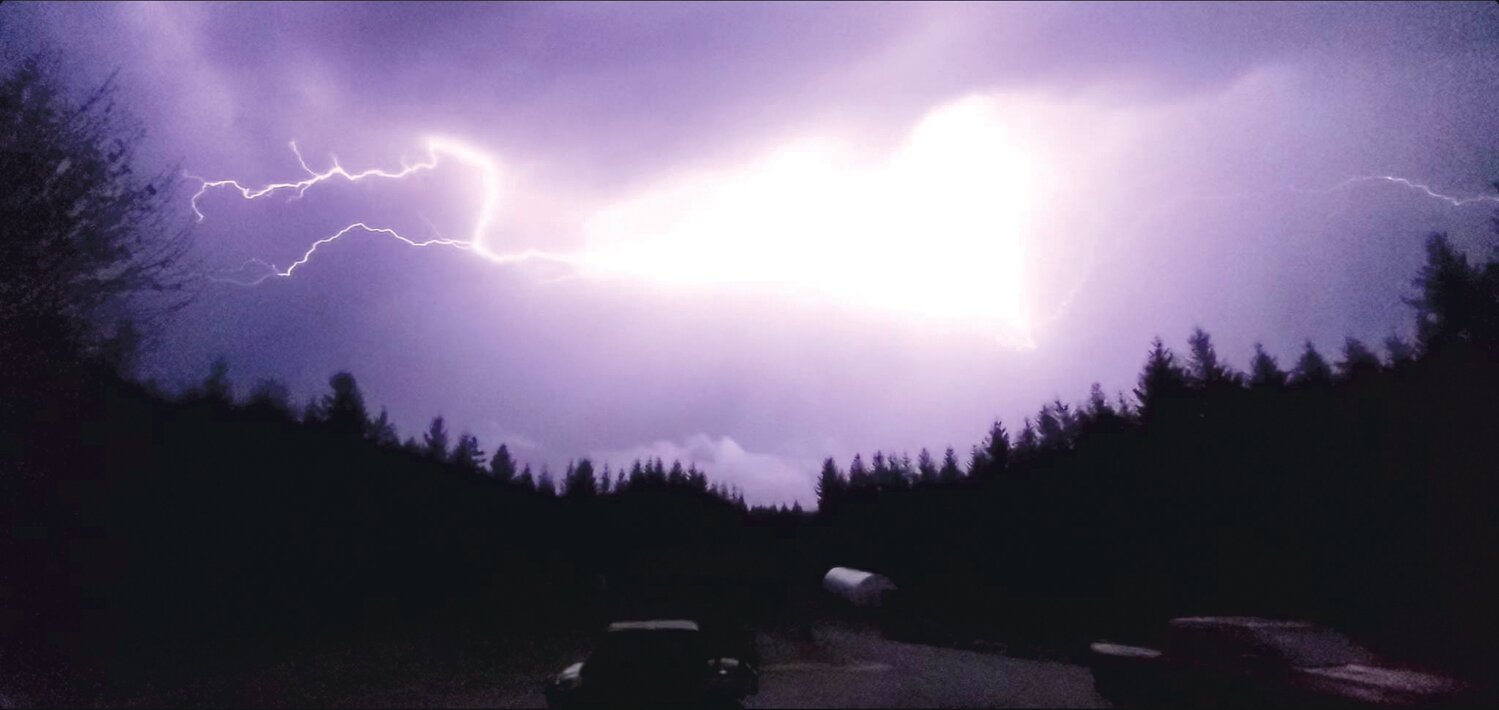 Benjamin Masuoka took this photo just north of McIntosh Lake on Monday, May 15. His wife, Shannon, said, "It was like a portal opening above the treeline — the thunder was deafening."