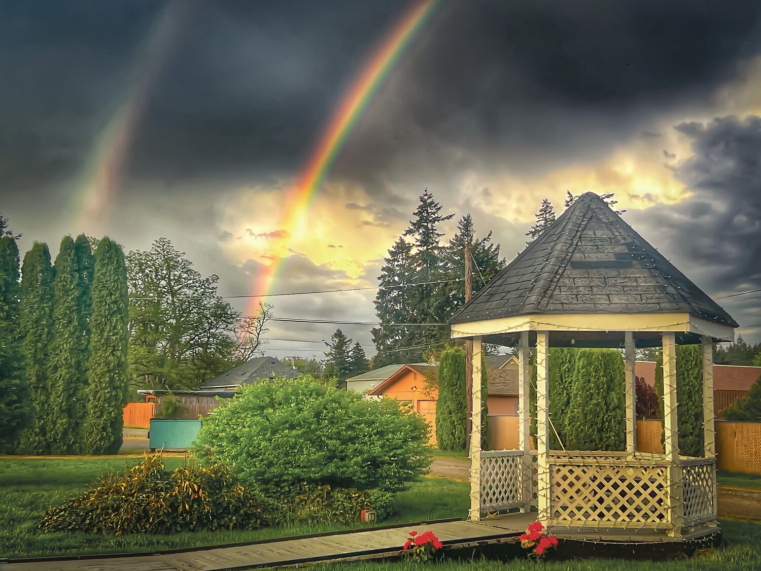 Mike Souci, with South Sound Aerials and Photography, sent this photo of a gazebo in Rainier following a severe thunderstorm in the area on Monday, May 15.