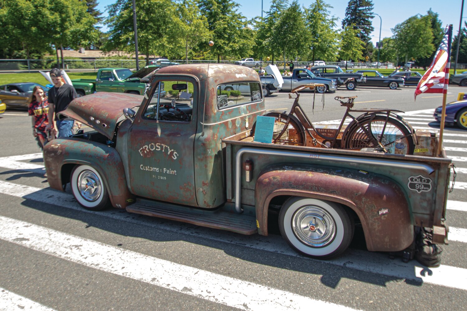 Russ and Linda Becker’s 1953 Ford F-100 “Old Rat” sits on display on Sunday, June 4, at the Yelm High School car show.