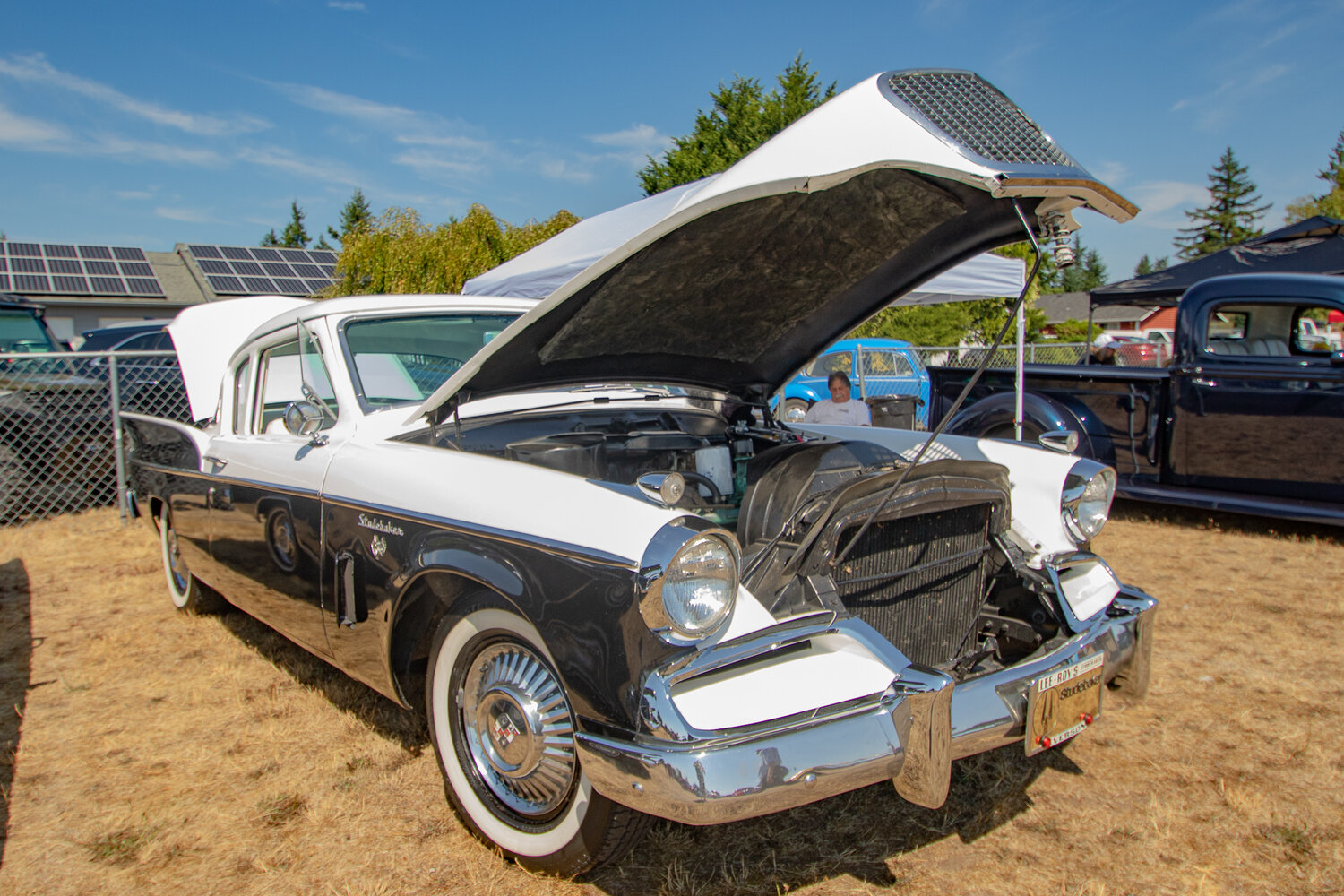 Noelee Jordan of Roy’s 1957 Studebaker President Silver Hawk is parked on display at the 16th annual Military Heroes Car Show on Saturday, Sept. 2, at Wilkowski Park in Rainier.