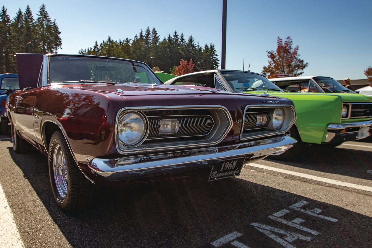 A 1968 Plymouth Barracuda is seen on Saturday, Sept. 9, at Yelm High School for the Yelm FFA Alumni Association car show.