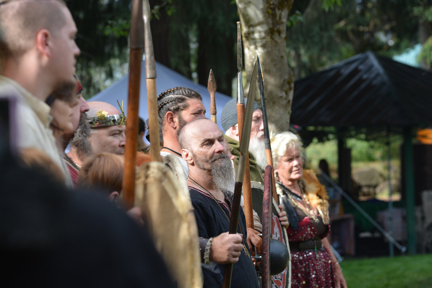 Vikings stand guard at Cochrane Park on Sept. 10 during a ritual and ceremony to honor the Norse Goddess Freyja.