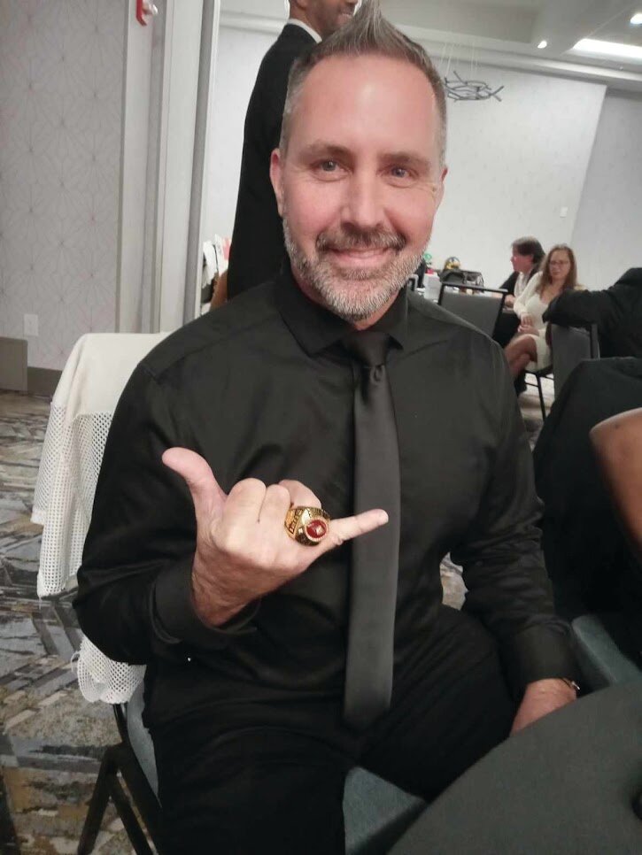 George Goss poses with his Hall of Fame ring on Nov. 11 at the Pacific Northwest Semi Pro Hall of Fame ceremony.