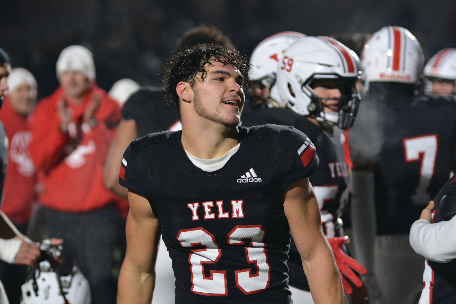Yelm’s All American linebacker Brayden Platt smiles after defeating Eastside Catholic on Nov. 25 to advance to the 3A State Championship game.