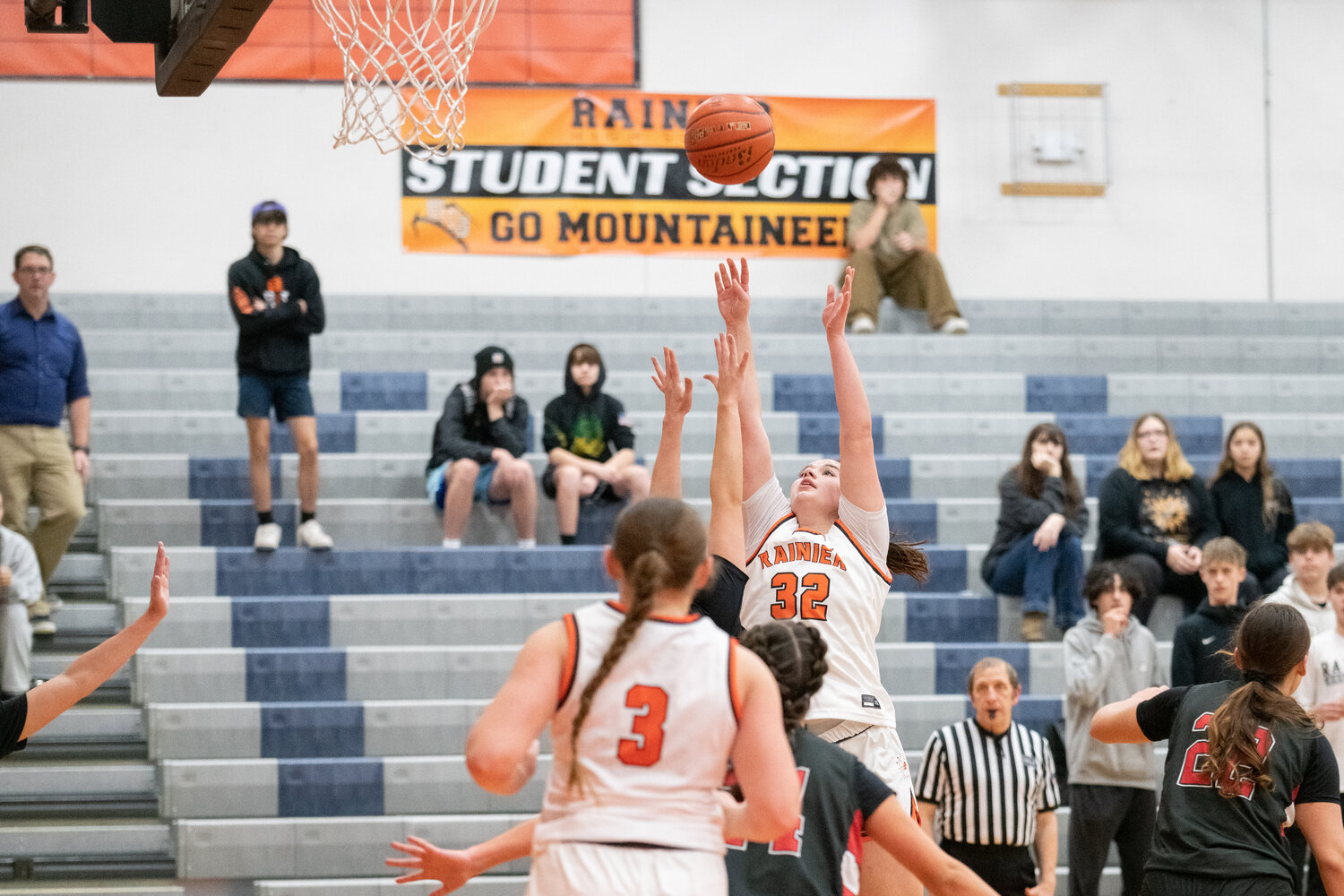Haleigh Hanson shoots in the post during Rainier's 56-41 win over Neah Bay on Dec. 5.