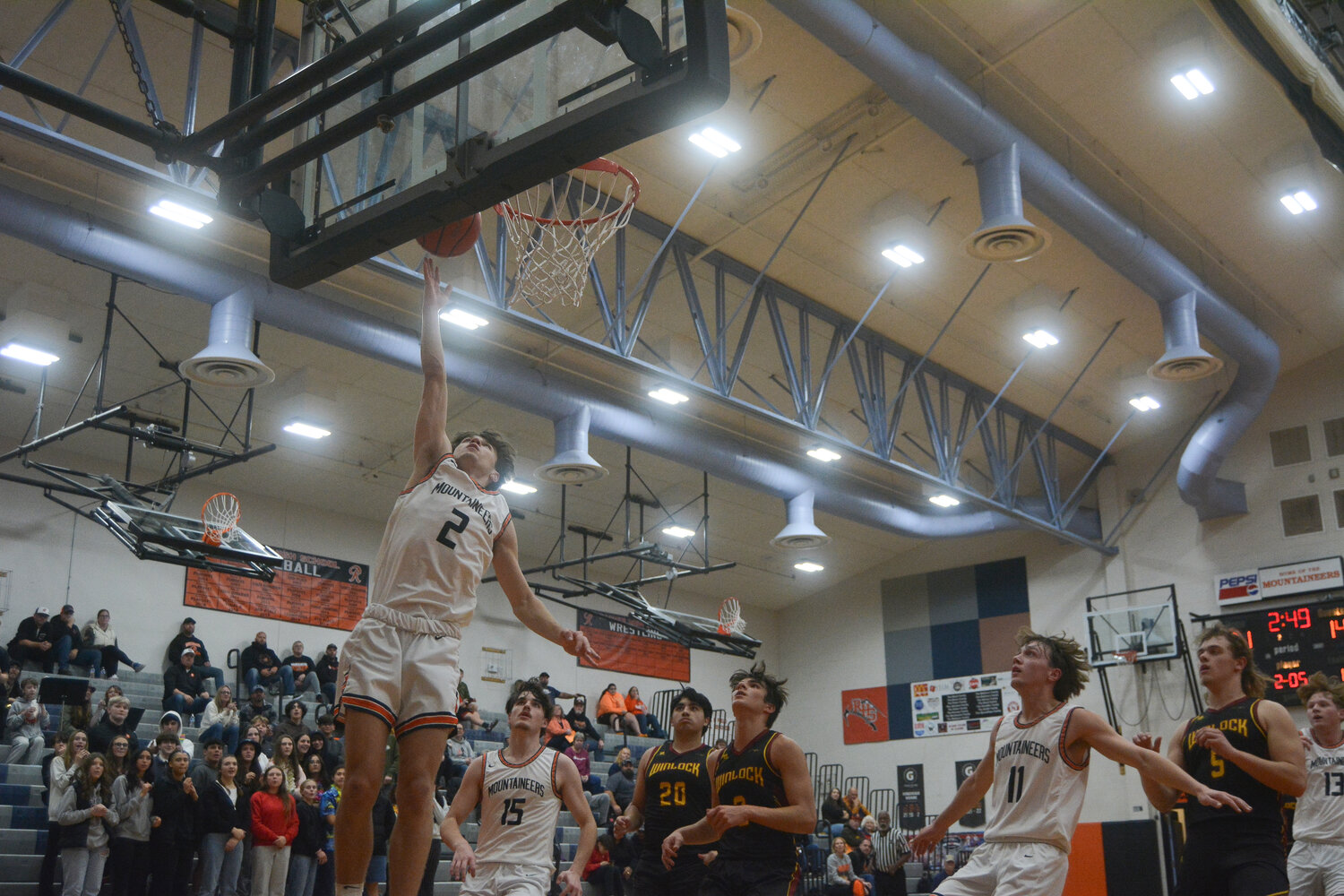 Jacob Meldrum (2) banks in a transition layup against Winlock on Dec. 7.