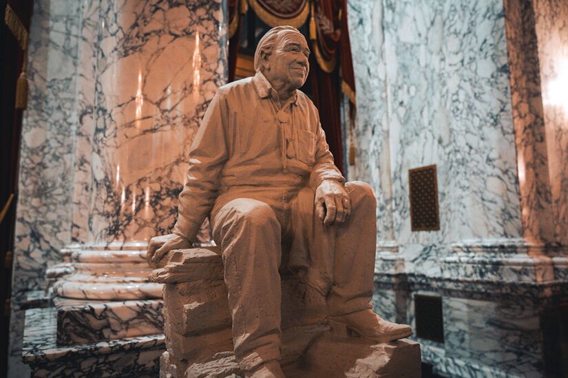 A mockup of the Billy Frank Jr. statue was on display at the Washington State Capitol Building on Jan. 10.