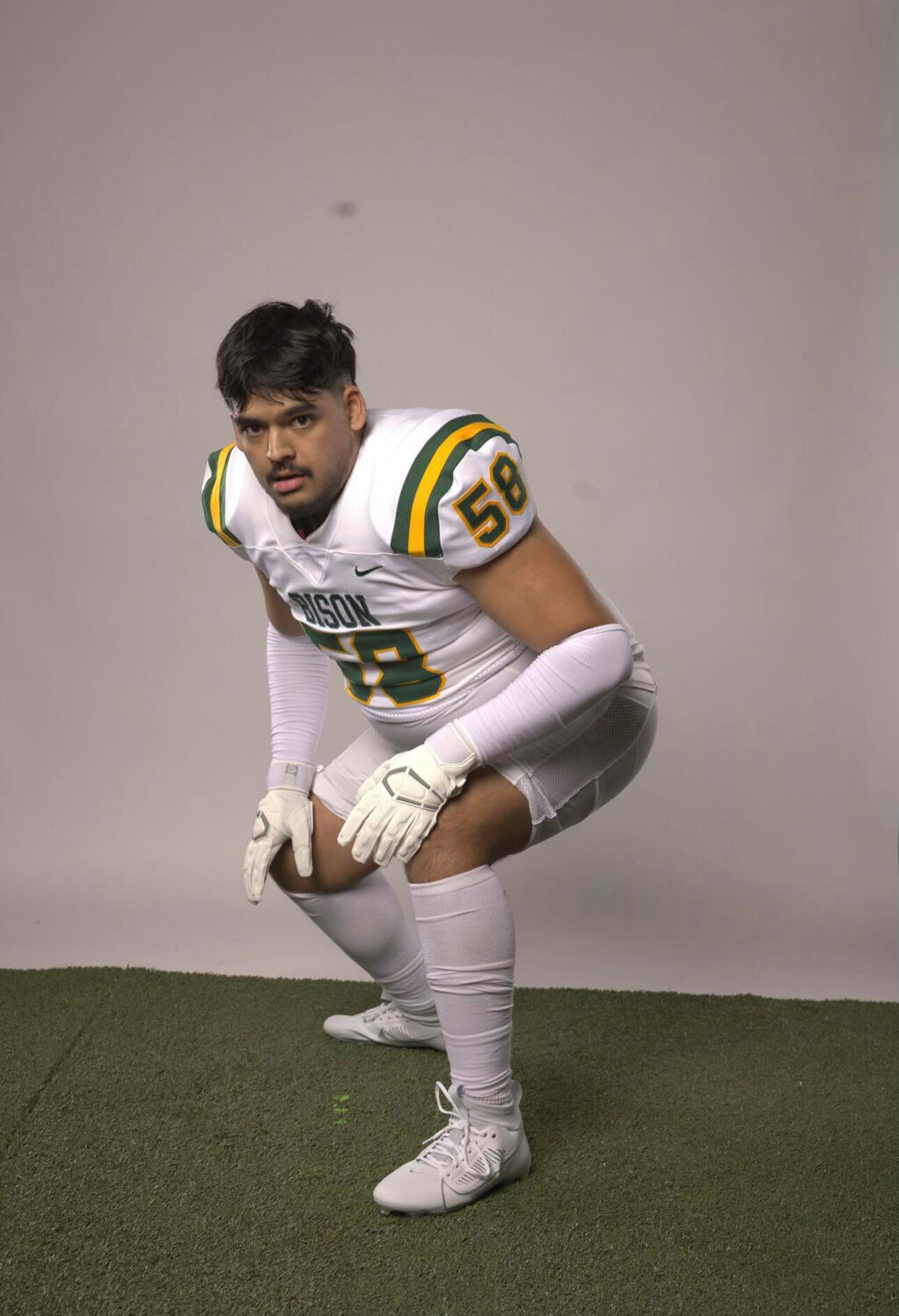 Yelm offensive lineman Kyle Kaaiwela poses for a photo during an official visit at Oklahoma Baptist University in mid-January.